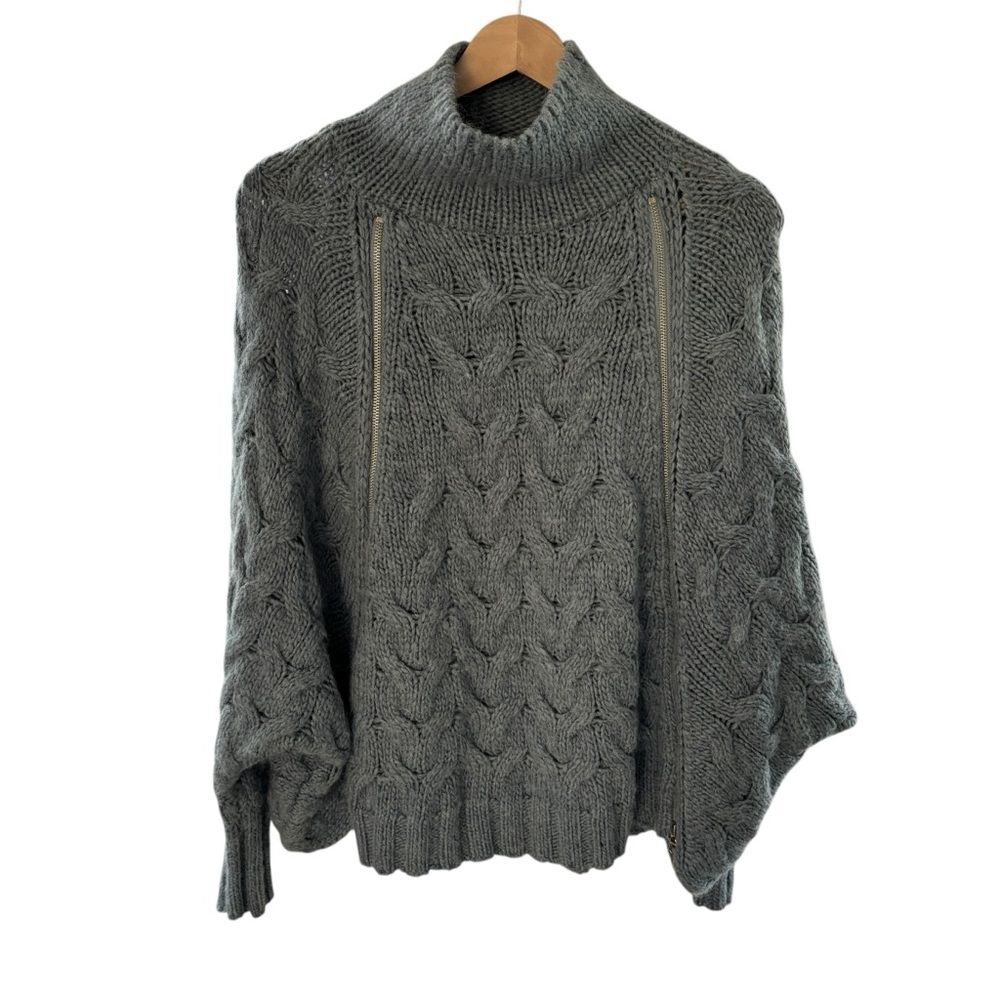 Free People Oversized Wool/Alpaca Grey/Blue Sweater Silver Zippers Sz S - Picture 1 of 10